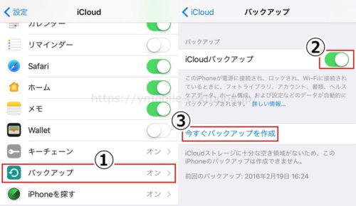 iCloudバックアップ手順