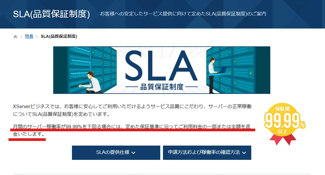 エックスサーバービジネスのSLAの説明